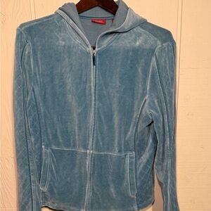 Valerie Steven’s Baby Blue Velour Zip-Up Hoodie Vintage Size Small Women’s